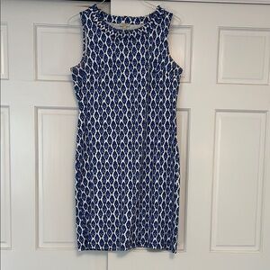 Talbots, Elegant Blue and White Sleeveless Dress, Size M